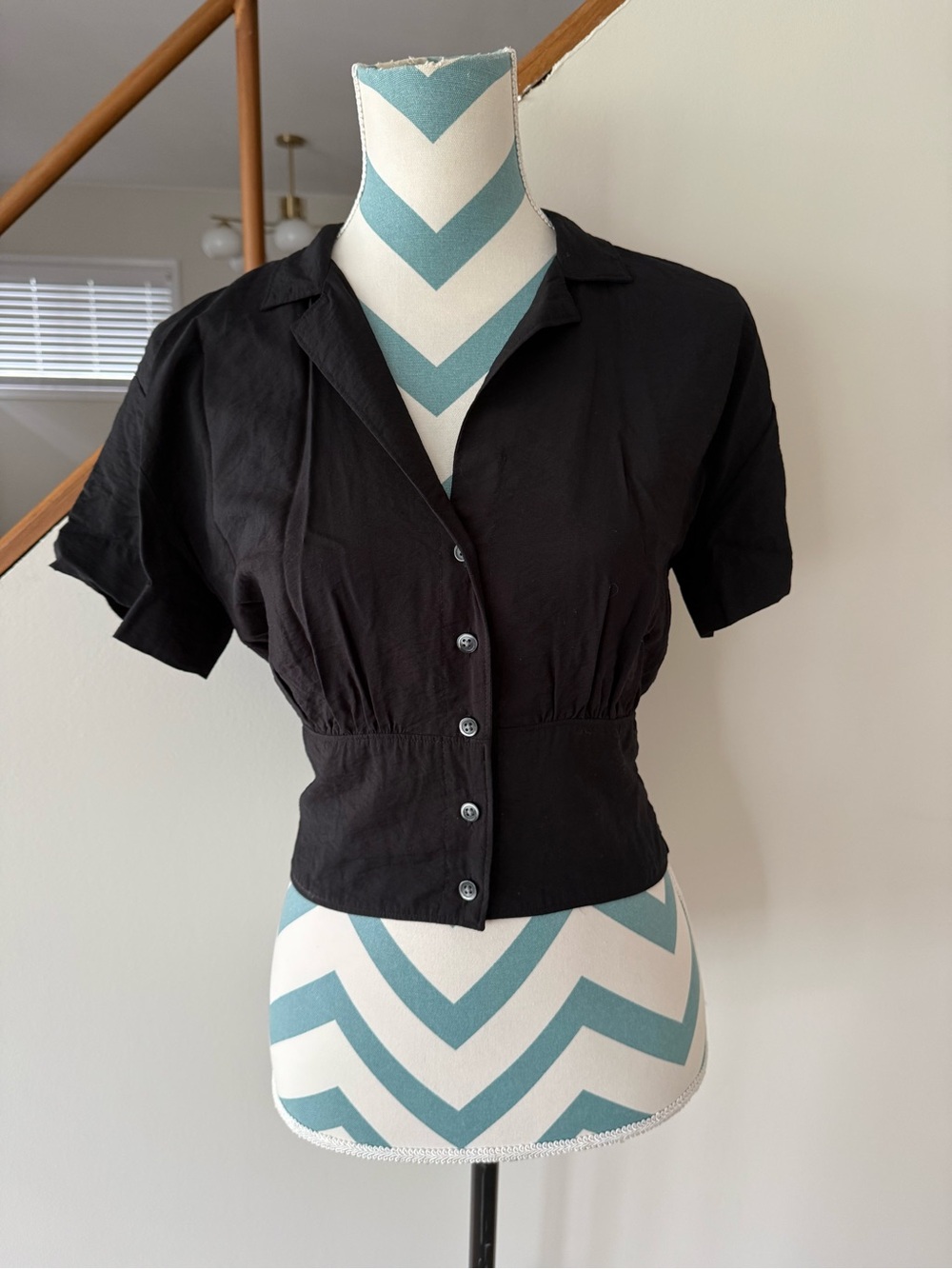 Madewell Black Short-Sleeve Button-Front Crop Shirt